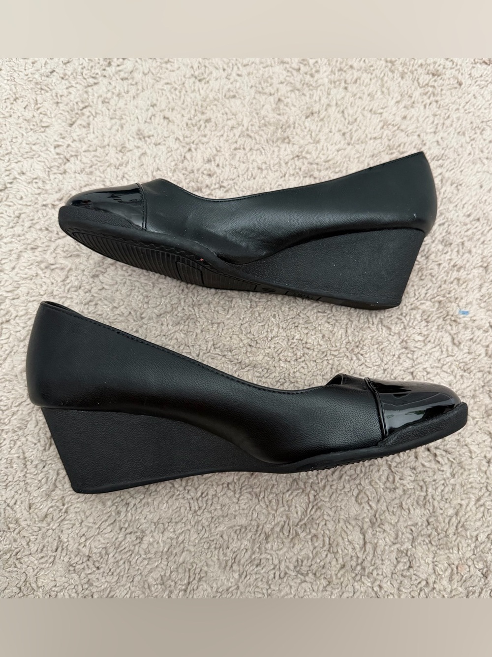 Time and Tru Black Wedge Pumps with Patent Toe